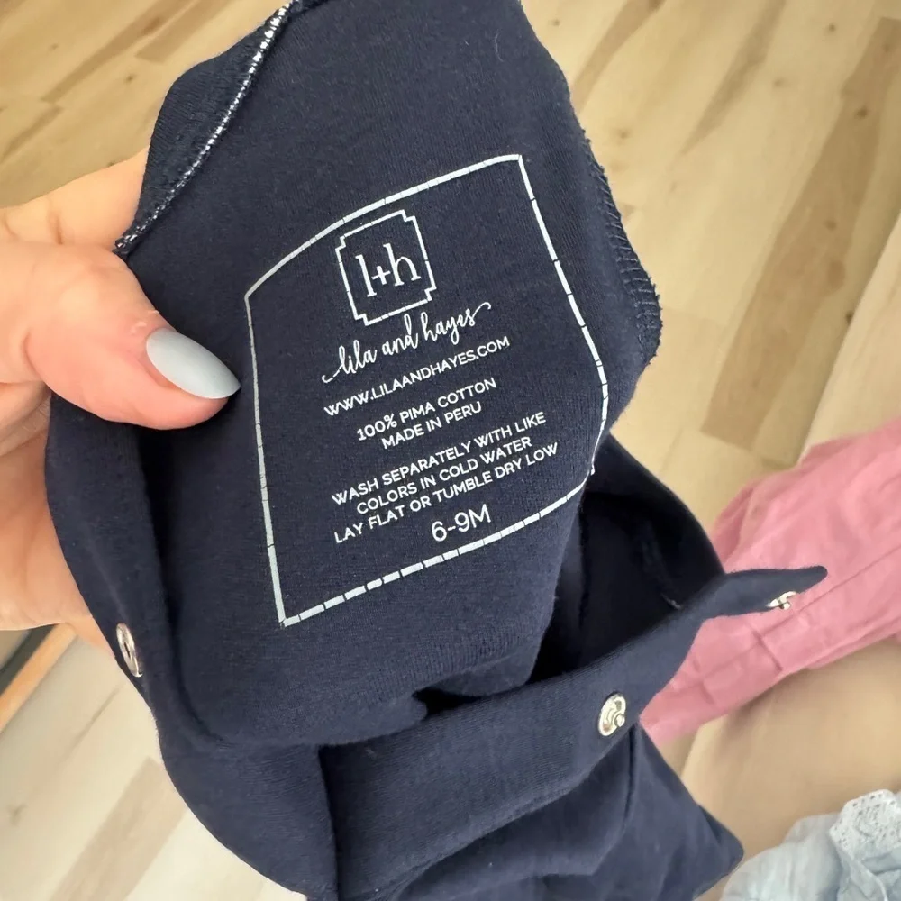 NEW Lila + Hayes preston footies romper navy long sleeve coverall baby boy